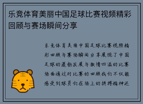 乐竞体育美丽中国足球比赛视频精彩回顾与赛场瞬间分享